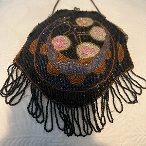 Antique Vintage Fringe Beaded Ornate Purse Bag